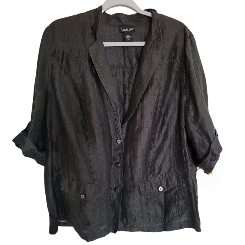 Lane Bryant Lightweight Linen Blend Roll Sleeve Jacket